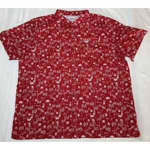 Columbia PFG Shirt Mens 2XL Red Santa Christmas Vented Button‎ Up Fishing